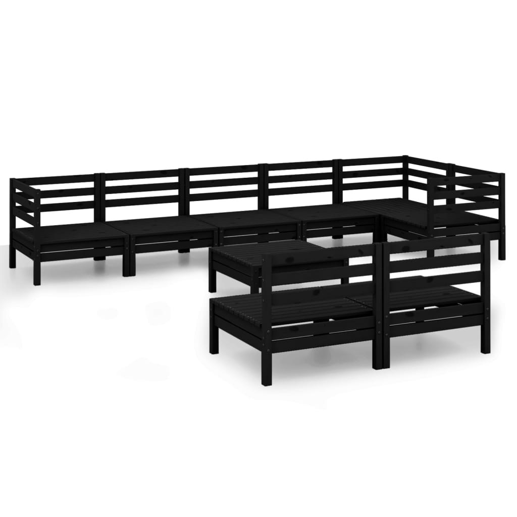 Set Salotto da Giardino 9 pz in Legno Massello di Pino Nero