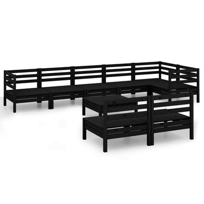 Set Salotto da Giardino 9 pz in Legno Massello di Pino Nero