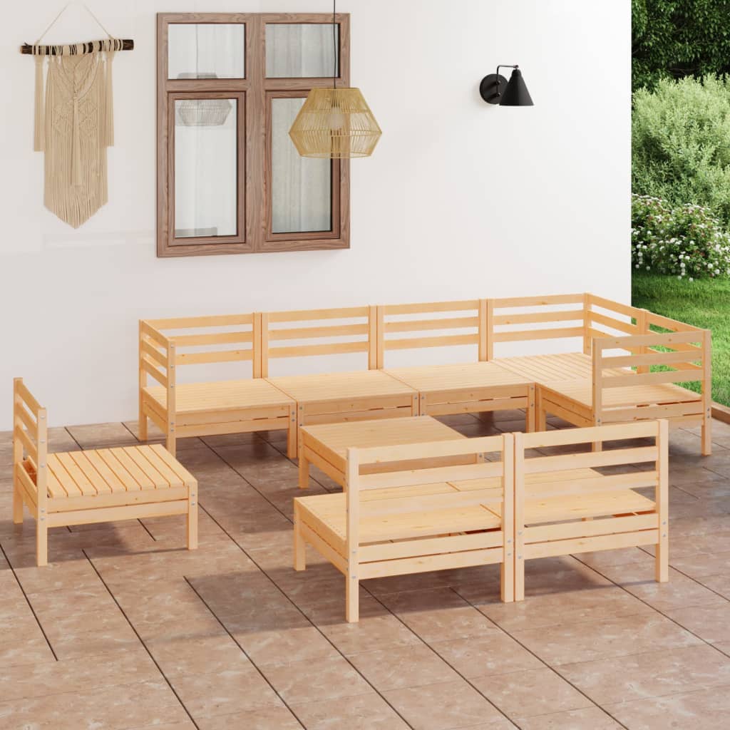 Set Salotto da Giardino 9 pz in Legno Massello di Pino