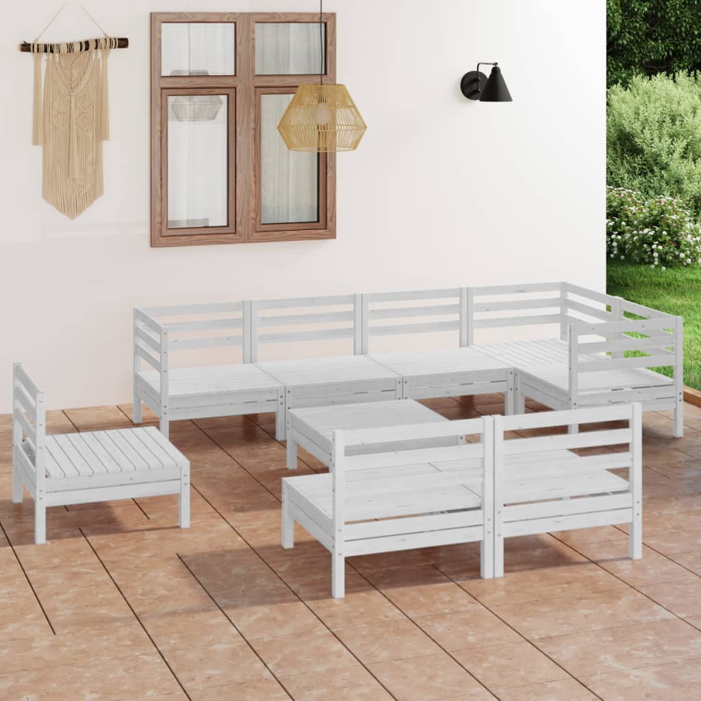 Set Salotto da Giardino 9 pz in Legno Massello di Pino Bianco
