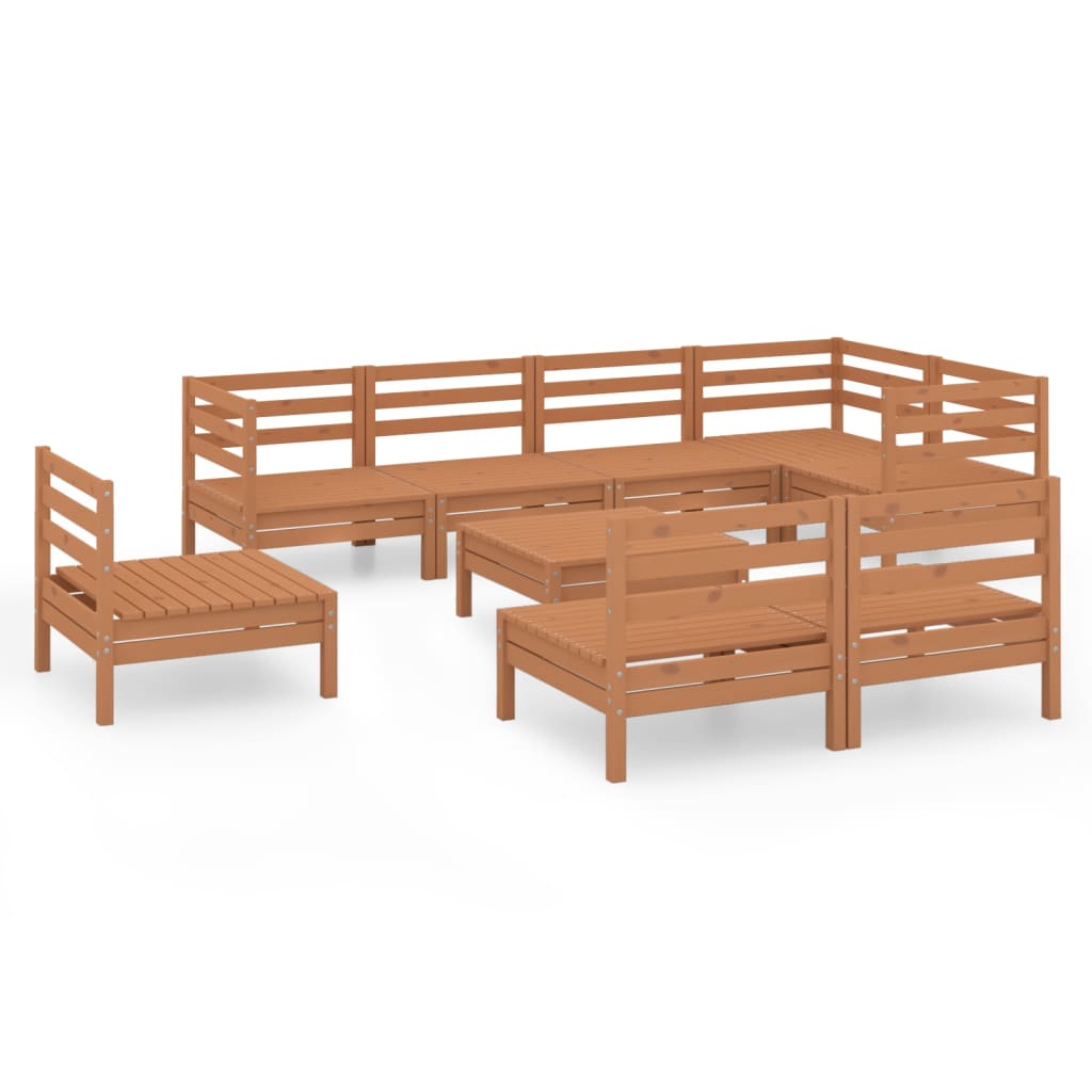 Set Salotto da Giardino 9 pz in Legno Massello di Pino Ambra