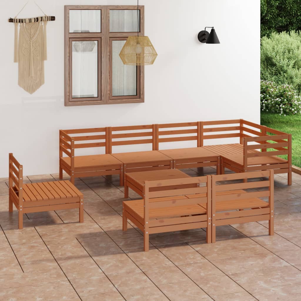 Set Salotto da Giardino 9 pz in Legno Massello di Pino Ambra