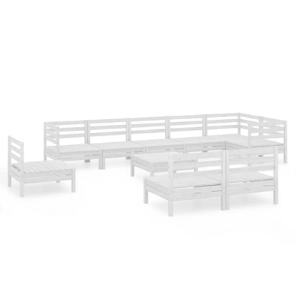 Set Salotto da Giardino 10 pz in Legno Massello di Pino Bianco