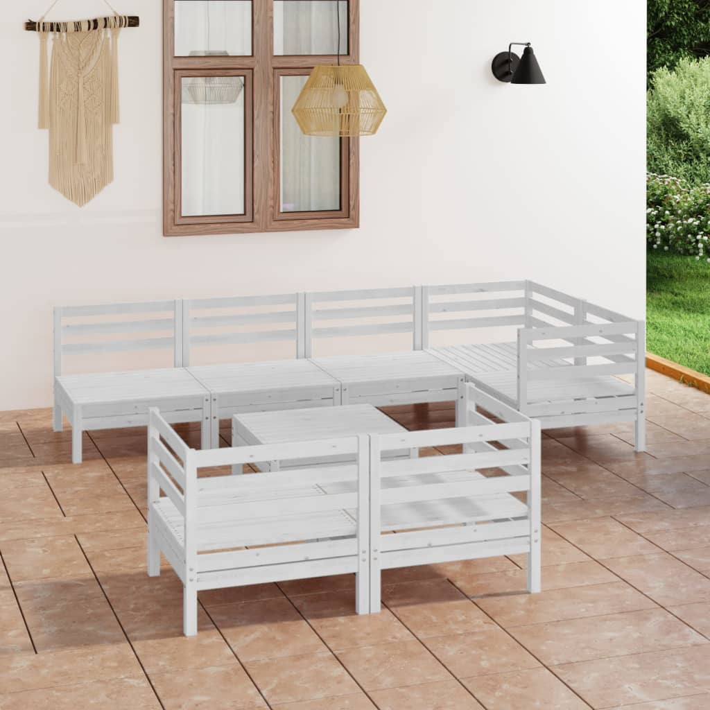 Set Salotto da Giardino 8 pz in Legno Massello di Pino Bianco