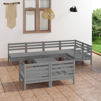 Set Salotto da Giardino 8 pz in Legno Massello di Pino Grigio