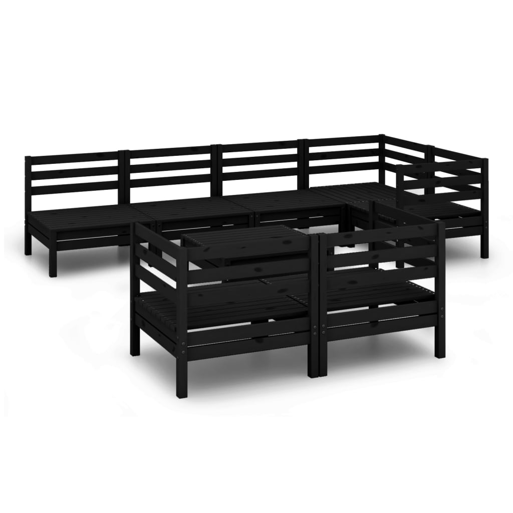 Set Salotto da Giardino 8 pz in Legno Massello di Pino Nero