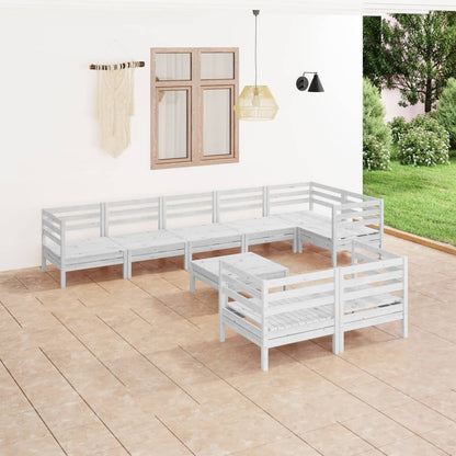 Set Salotto da Giardino 9 pz in Legno Massello di Pino Bianco