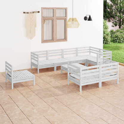 Set Salotto da Giardino 9 pz in Legno Massello di Pino Bianco