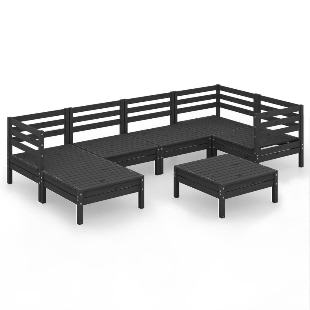 Set Salotto da Giardino 7 pz in Legno Massello di Pino Nero