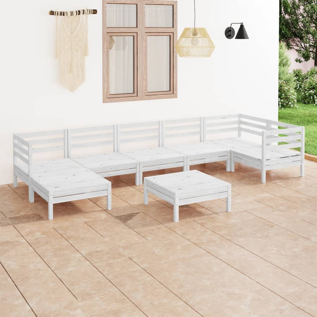 Set Salotto da Giardino 8 pz in Legno Massello di Pino Bianco