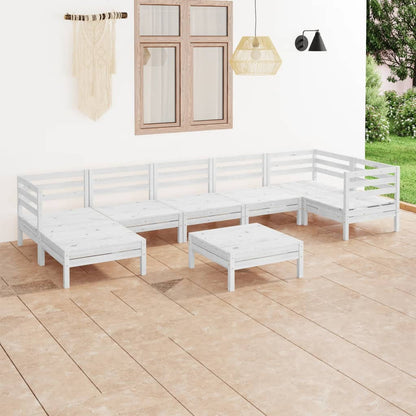 Set Salotto da Giardino 8 pz in Legno Massello di Pino Bianco