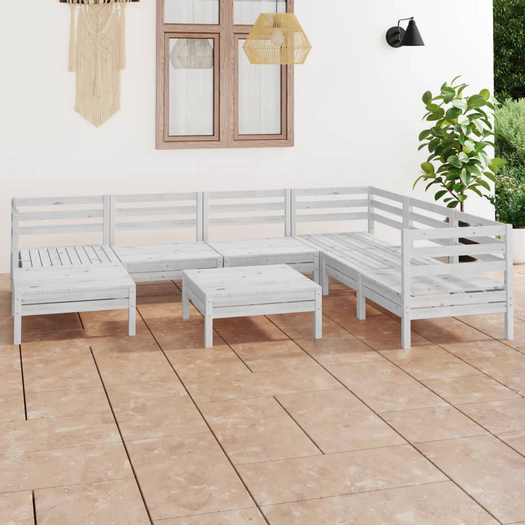 Set Salotto da Giardino 8 pz in Legno Massello di Pino Bianco