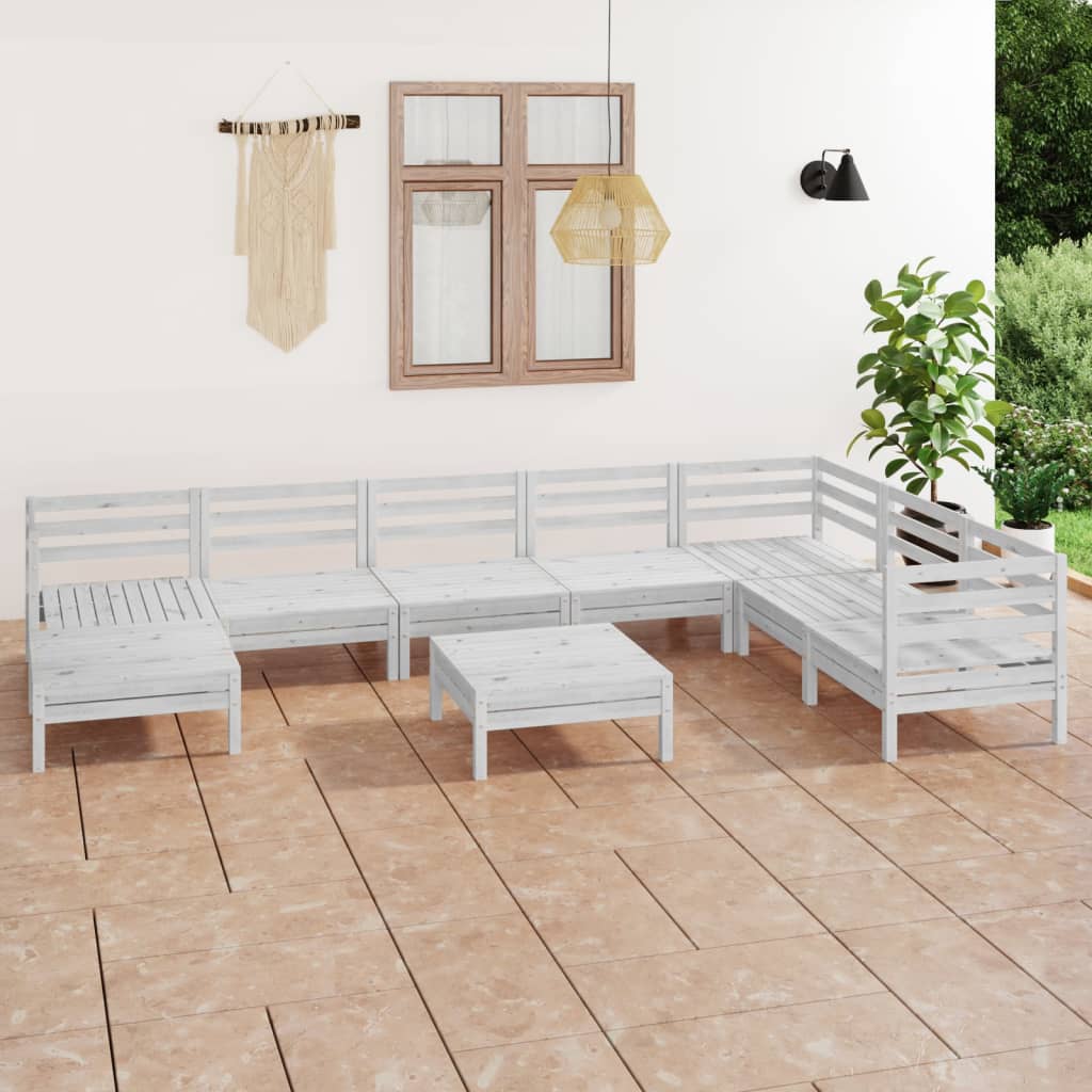 Set Salotto da Giardino 9 pz in Legno Massello di Pino Bianco