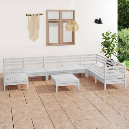 Set Salotto da Giardino 9 pz in Legno Massello di Pino Bianco