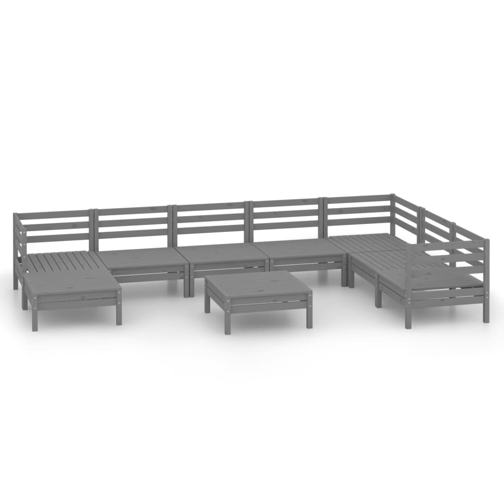 Set Salotto da Giardino 9 pz in Legno Massello di Pino Grigio