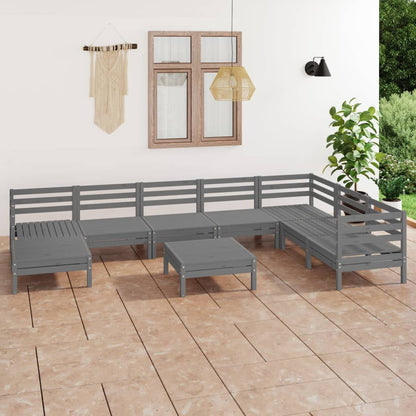 Set Salotto da Giardino 9 pz in Legno Massello di Pino Grigio