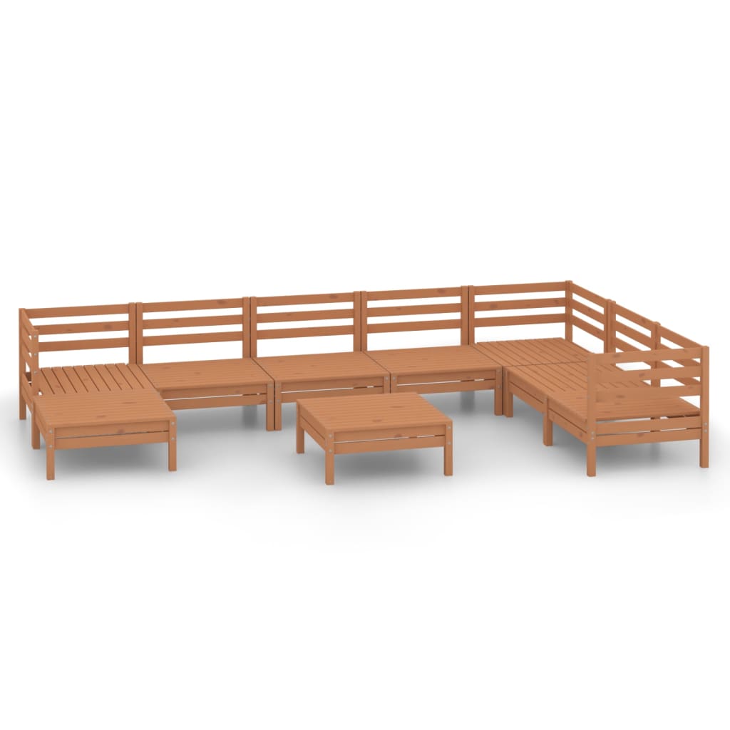 Set Salotto da Giardino 9 pz in Legno Massello di Pino Ambra