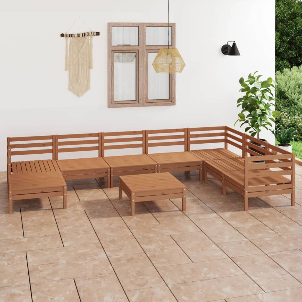 Set Salotto da Giardino 9 pz in Legno Massello di Pino Ambra