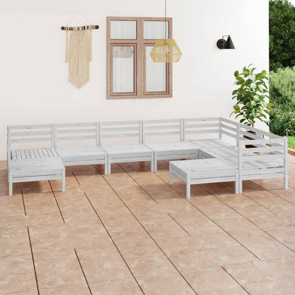 Set Salotto da Giardino 9 pz in Legno Massello di Pino Bianco