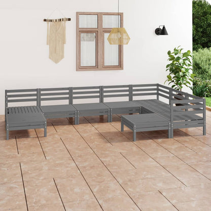 Set Salotto da Giardino 9 pz in Legno Massello di Pino Grigio