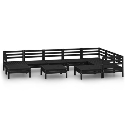 Set Salotto da Giardino 10 pz in Legno Massello di Pino Nero