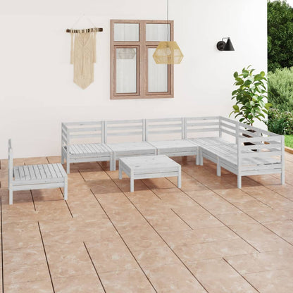 Set Salotto da Giardino 8 pz in Legno Massello di Pino Bianco