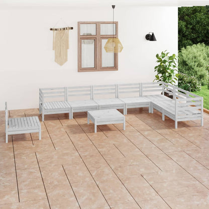 Set Salotto da Giardino 9 pz in Legno Massello di Pino Bianco