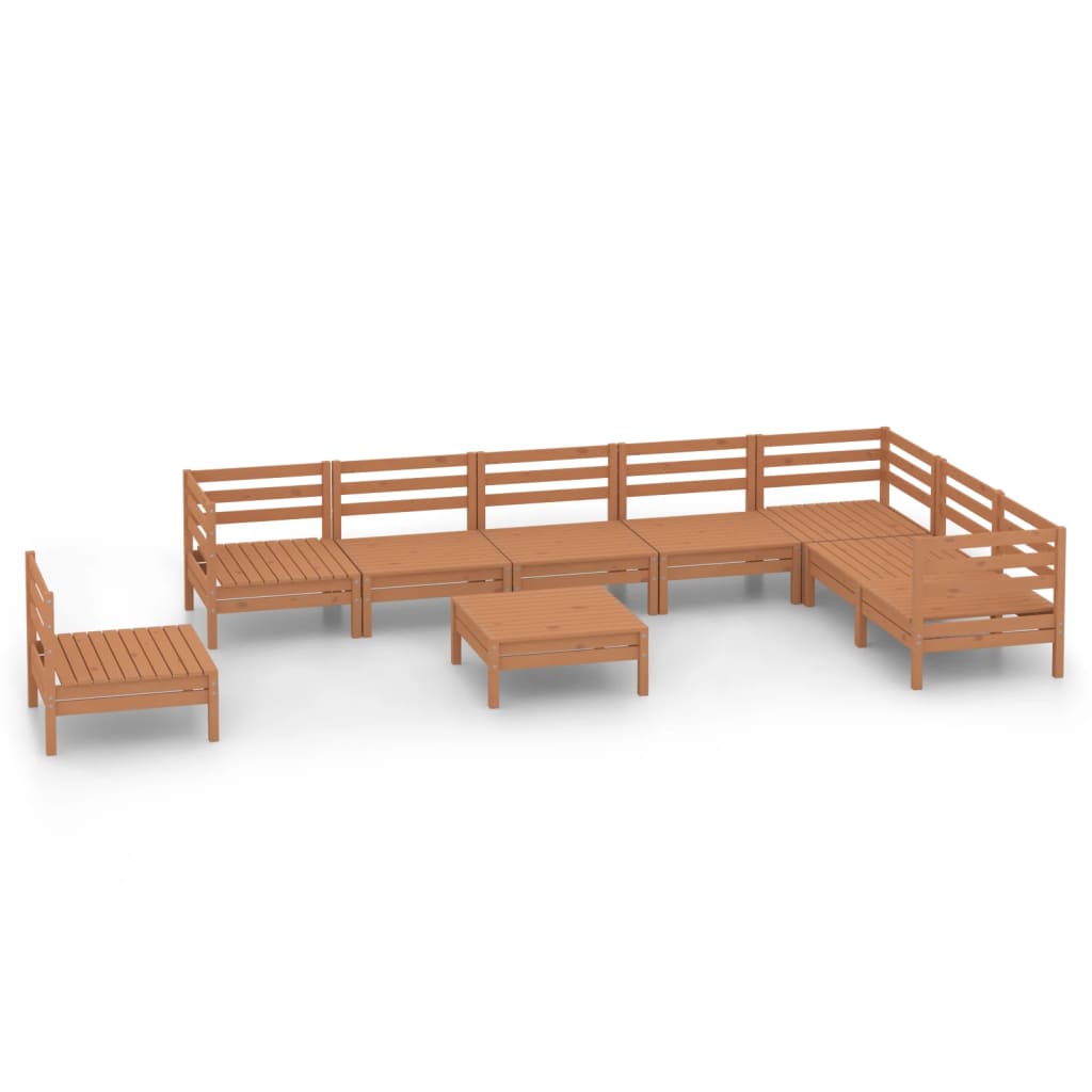 Set Salotto da Giardino 9 pz in Legno Massello di Pino Ambra