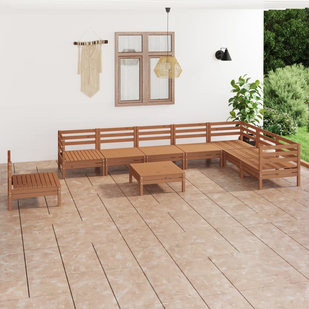 Set Salotto da Giardino 9 pz in Legno Massello di Pino Ambra