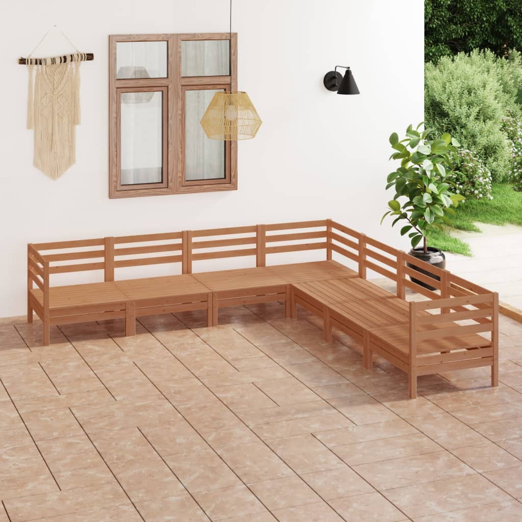 Set Salotto da Giardino 7 pz in Legno Massello di Pino Ambra