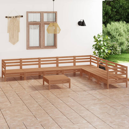 Set Salotto da Giardino 9 pz in Legno Massello di Pino Ambra