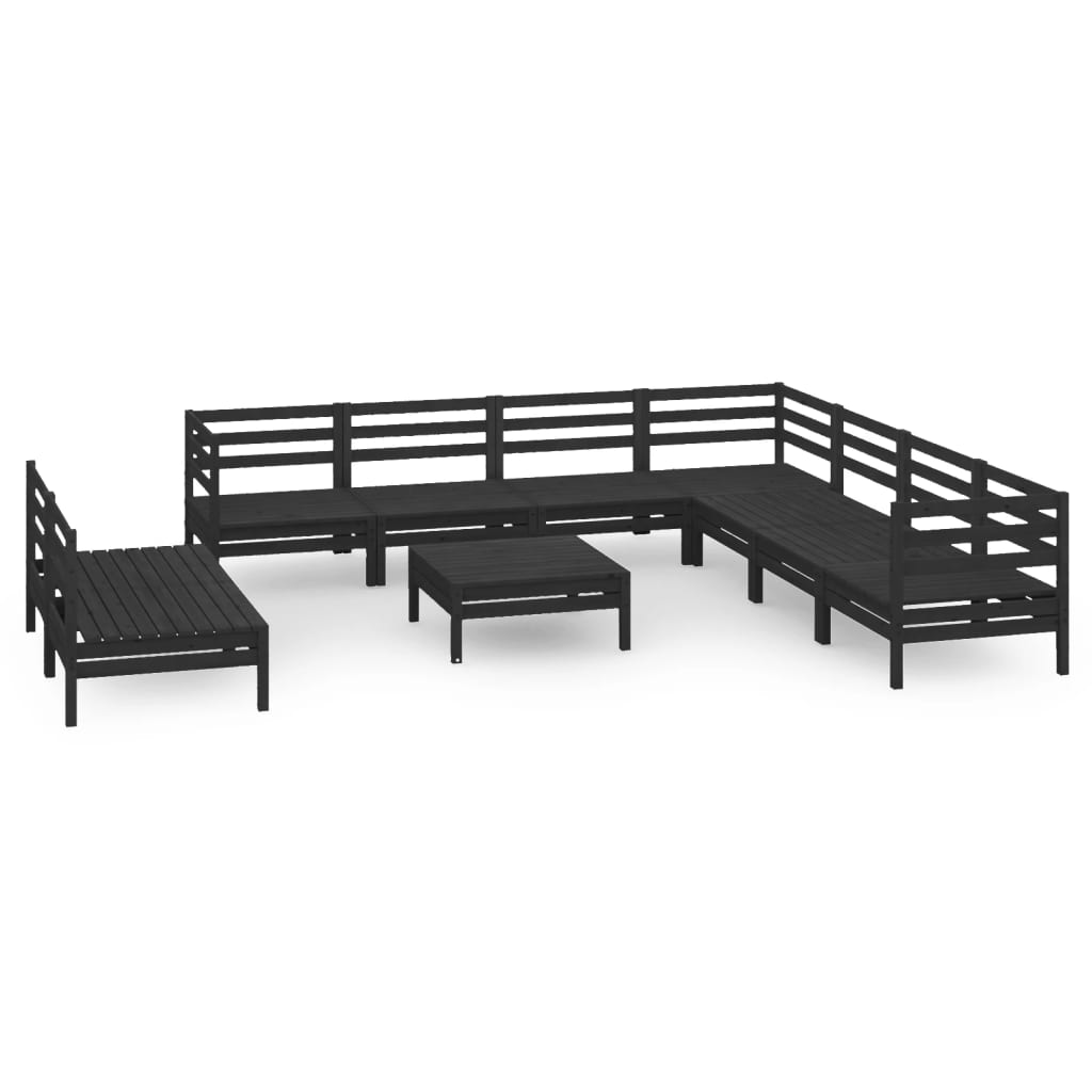 Set Salotto da Giardino 10 pz in Legno Massello di Pino Nero