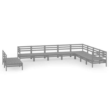Set Salotto da Giardino 10 pz in Legno Massello di Pino Grigio