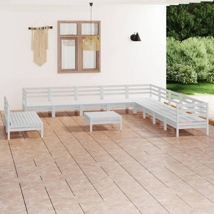 Set Salotto da Giardino 12 pz in Legno Massello di Pino Bianco