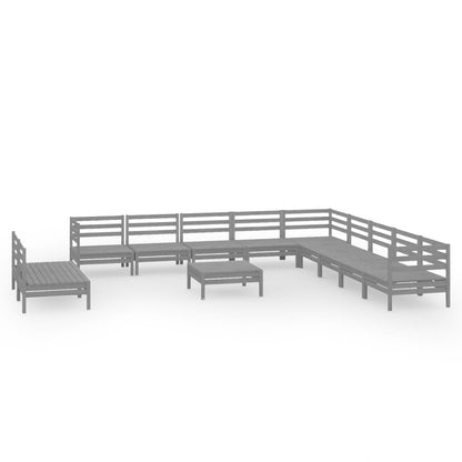 Set Salotto da Giardino 12 pz in Legno Massello di Pino Grigio