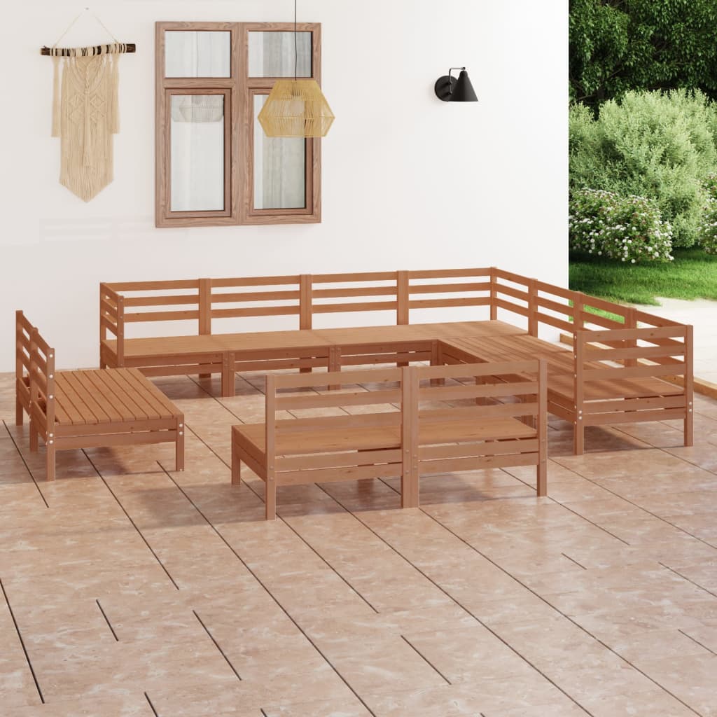 Set Salotto da Giardino 11 pz in Legno Massello di Pino ambra