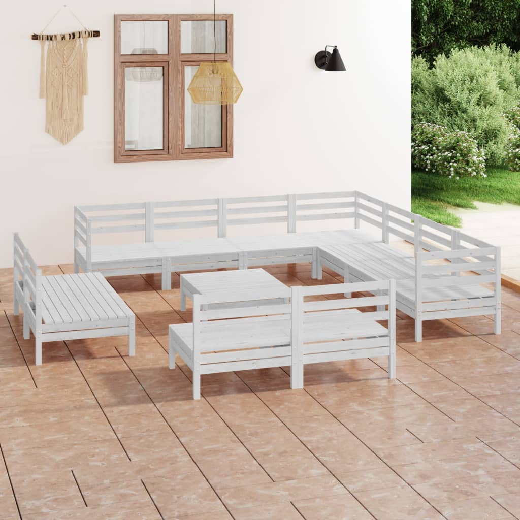 Set Salotto da Giardino 12 pz in Legno Massello di Pino Bianco