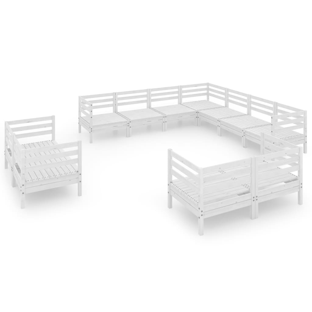 Set Salotto da Giardino 11 pz in Legno Massello di Pino Bianco