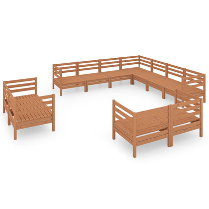 Set Salotto da Giardino 11 pz in Legno Massello di Pino ambra
