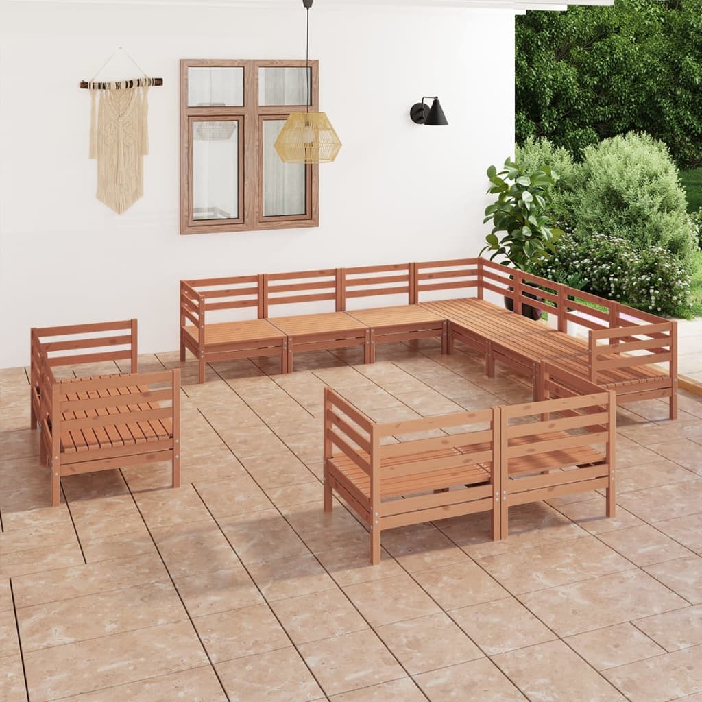 Set Salotto da Giardino 11 pz in Legno Massello di Pino ambra