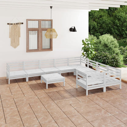 Set Salotto da Giardino 10 pz in Legno Massello di Pino Bianco