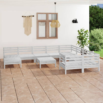 Set Salotto da Giardino 11 pz in Legno Massello di Pino Bianco