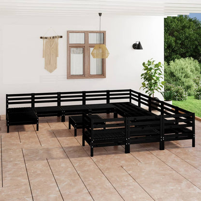 Set Salotto da Giardino 13 pz Nero in Legno Massello di Pino