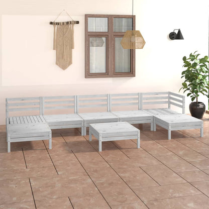 Set Salotto da Giardino 8 pz in Legno Massello di Pino Bianco