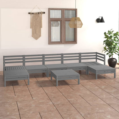 Set Salotto da Giardino 8 pz in Legno Massello di Pino Grigio