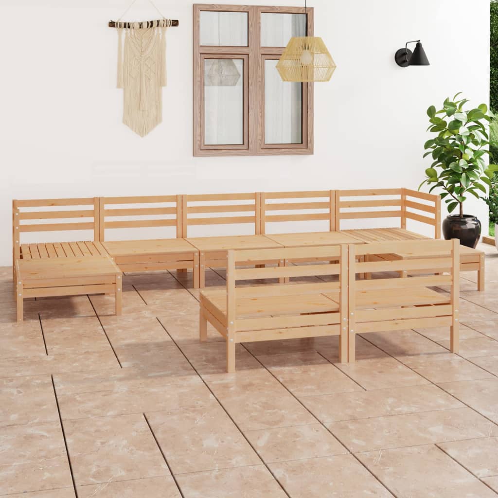 Set Salotto da Giardino 9 pz in Legno Massello di Pino