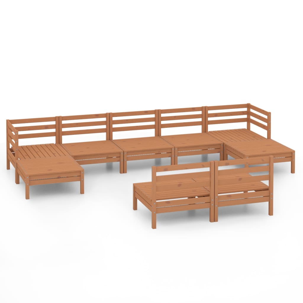 Set Salotto da Giardino 9 pz in Legno Massello di Pino Ambra