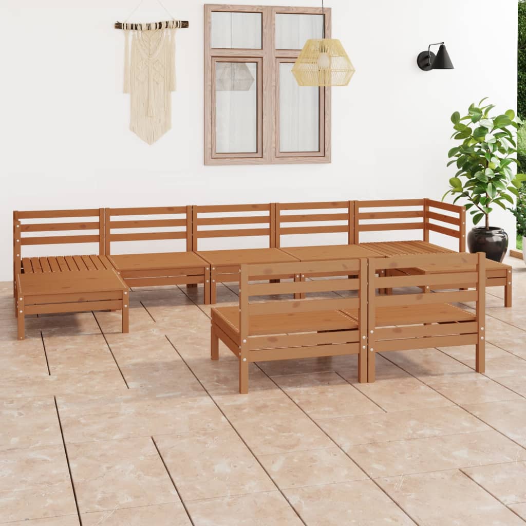 Set Salotto da Giardino 9 pz in Legno Massello di Pino Ambra