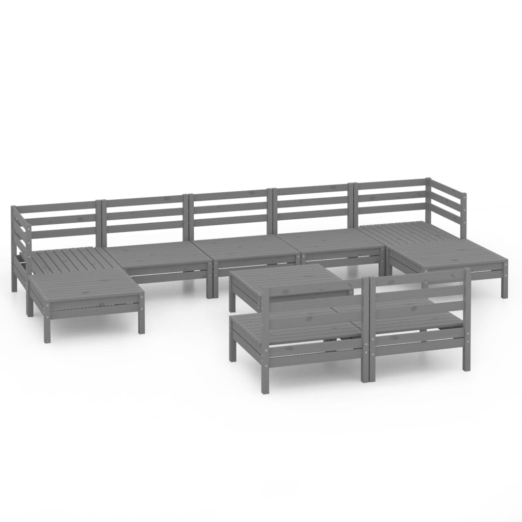 Set Salotto da Giardino 10 pz in Legno Massello di Pino Grigio