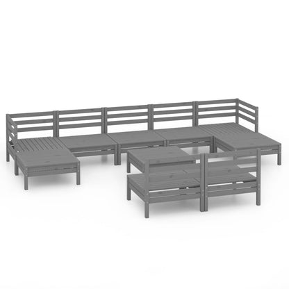 Set Salotto da Giardino 10 pz in Legno Massello di Pino Grigio